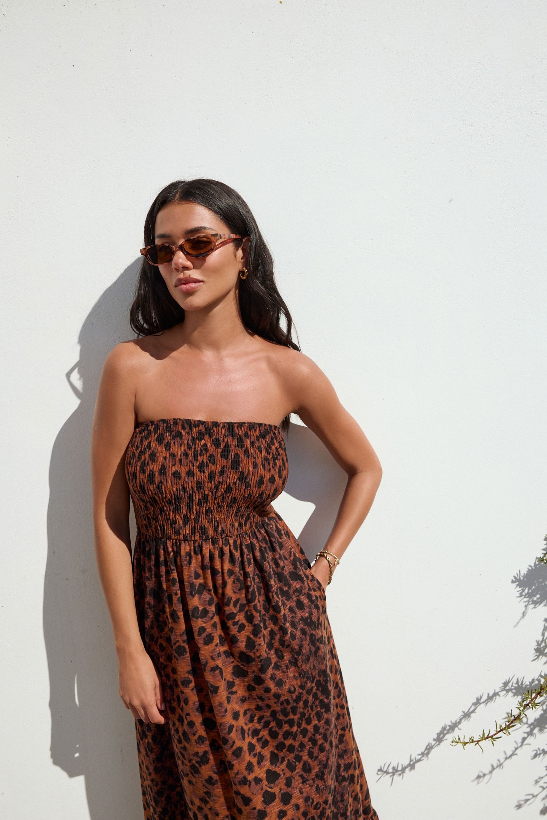 Next Midikleid Sommerkleid Baumwolle Carmenausschnitt und Rüschen (1-tlg)