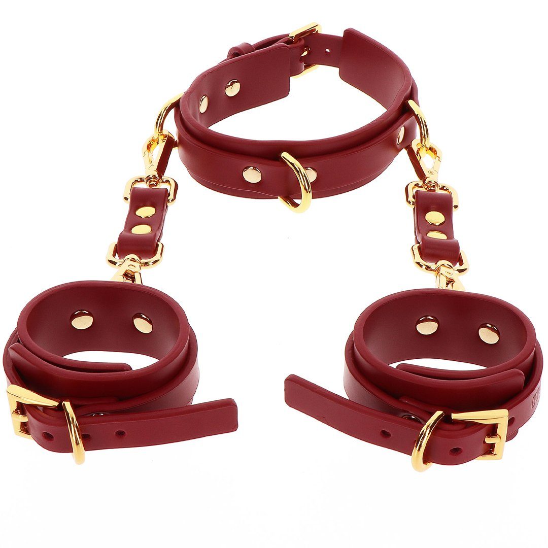 Taboom Erotik-Halsband Halsband mit Handfesseln - rot, gold