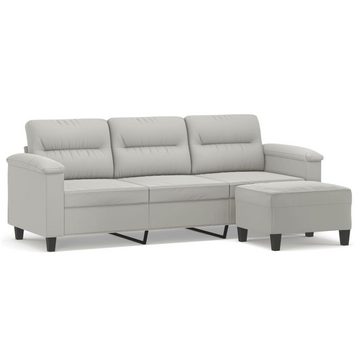 vidaXL Sofa 3-Sitzer-Sofa mit Hocker Hellgrau 180 cm Mikrofasergewebe