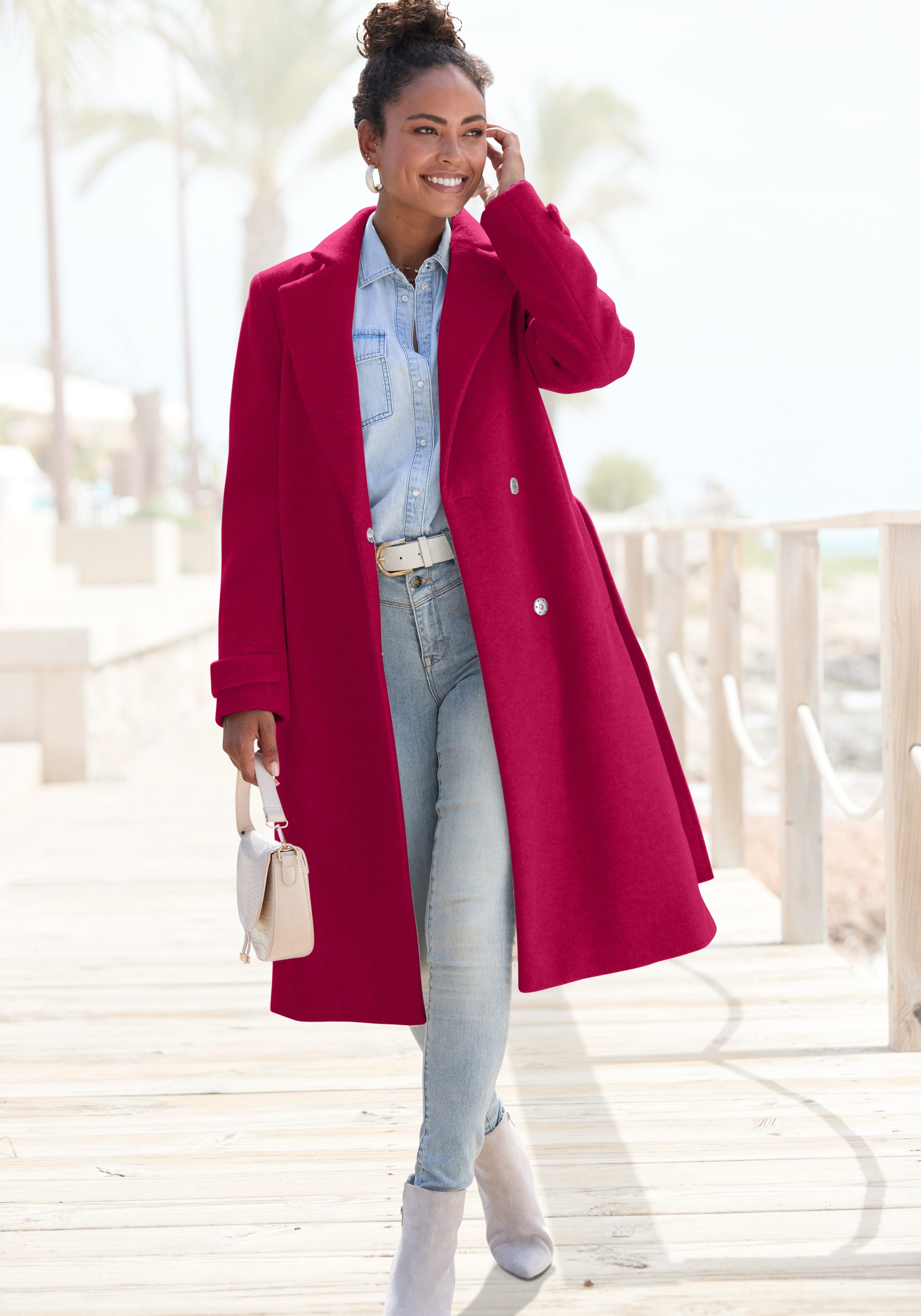 LASCANA Langmantel (mit Bindegürtel) mit Reverskragen, eleganter Damenmantel