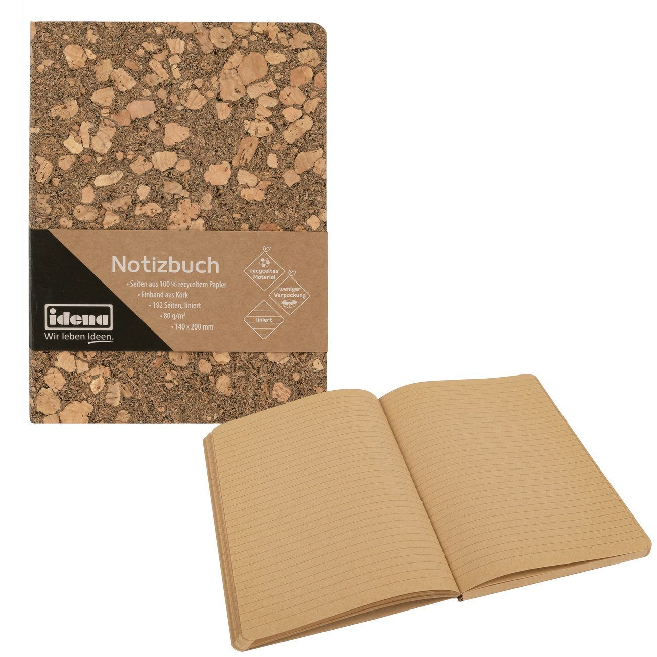 Idena Notizbuch Notizbuch - Notebook - 192 Seiten - liniert - Korkeinband
