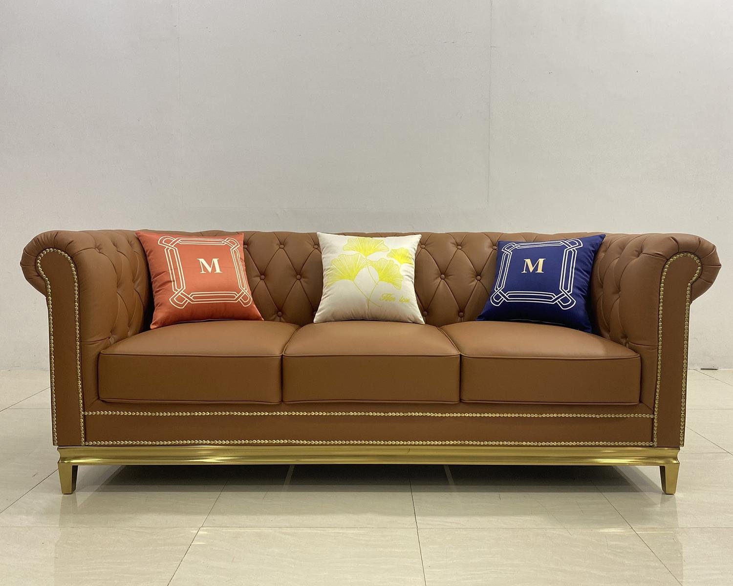 JVmoebel Sofa Braun Made in Möbel Sofa Dreisitzer Blaue Chesterfield Couch Couch, Europe