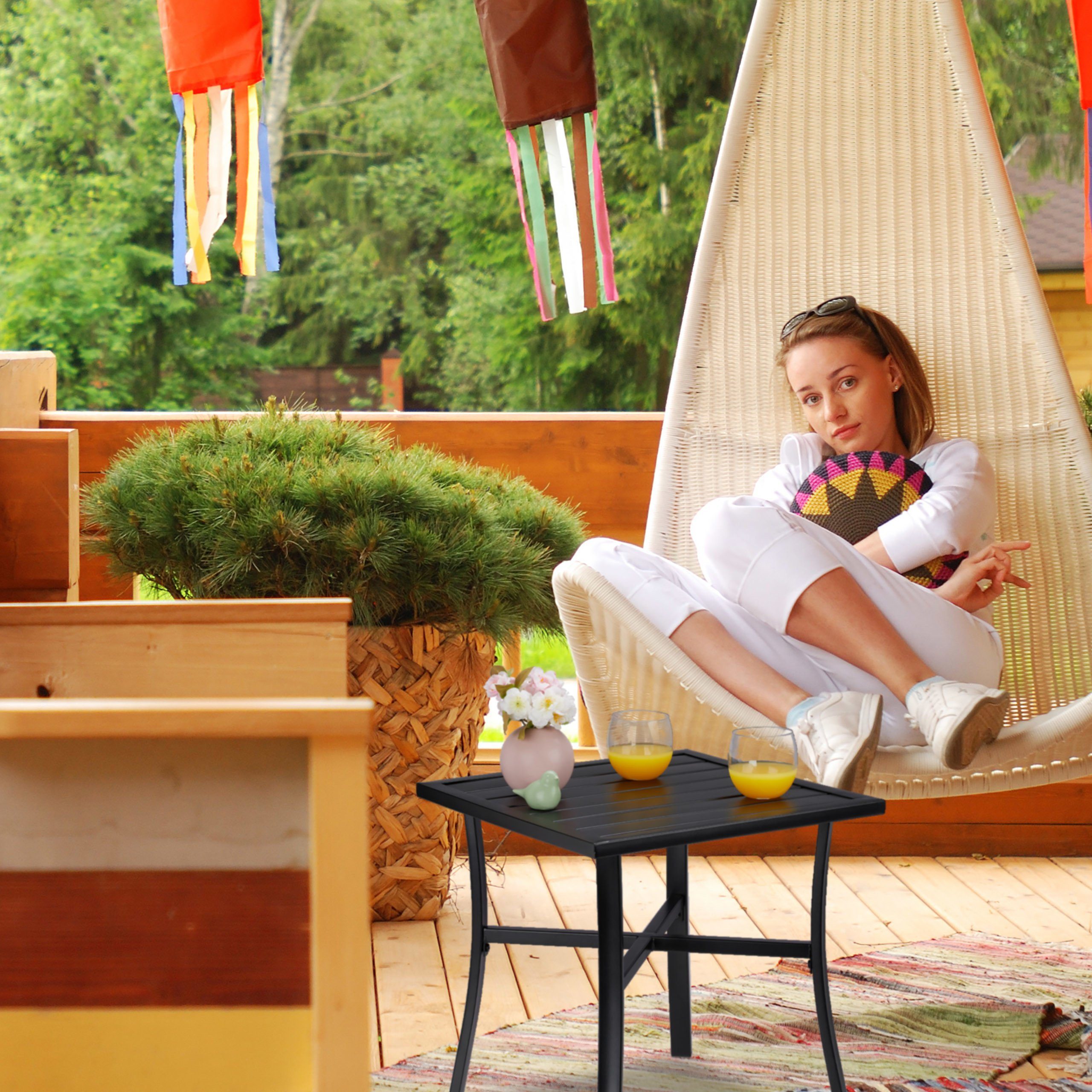 relaxdays Gartentisch Schwarzer Gartentisch