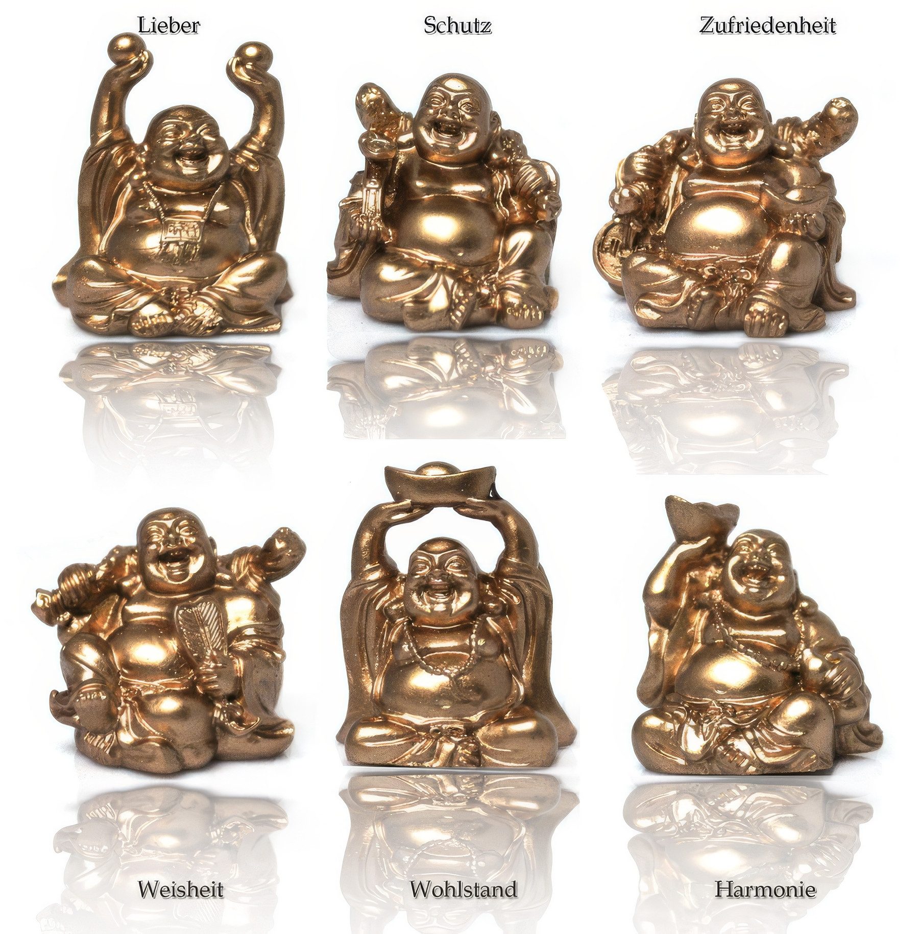 Yudu Buddhafigur 6 stück verschiedene Happy Buddha Figuren Glücksbringer H:6,50cm