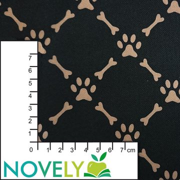 novely® Stoff OXFORD 210D Polsterstoff D22 Knochen Pfoten Schwarz Beige, wasserabweisend, strapazierfähig, pflegeleicht