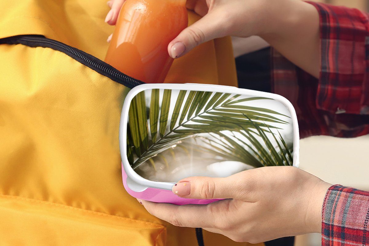 MuchoWow Lunchbox Palme - Sommer, für - Erwachsene, Kinder, Brotdose Palmenblatt - Kunststoff Snackbox, rosa Mädchen, (2-tlg), Sonne Brotbox Kunststoff