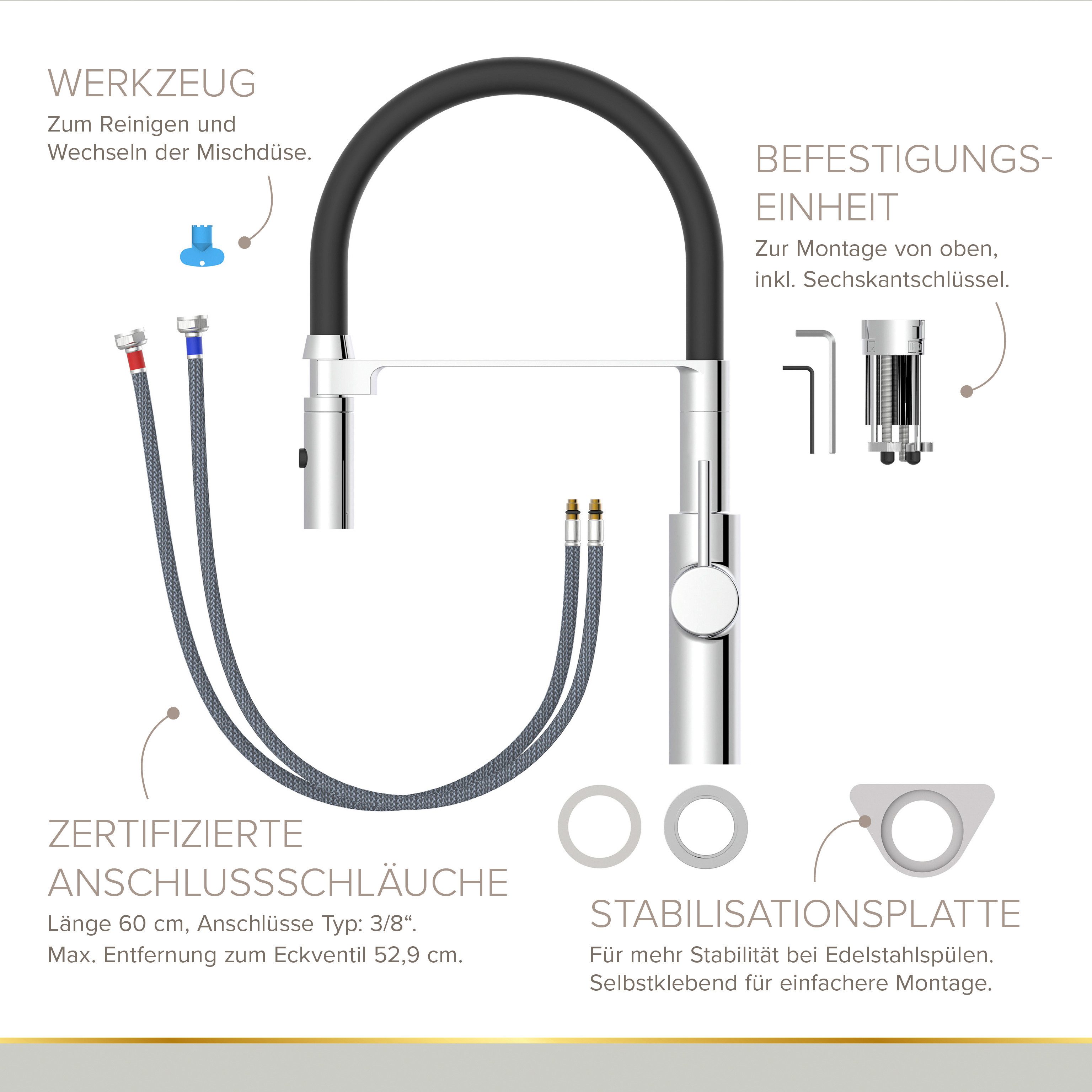 Lenz Küchenarmatur NALU Flexible Pendelbrause mit 2 Strahlarten