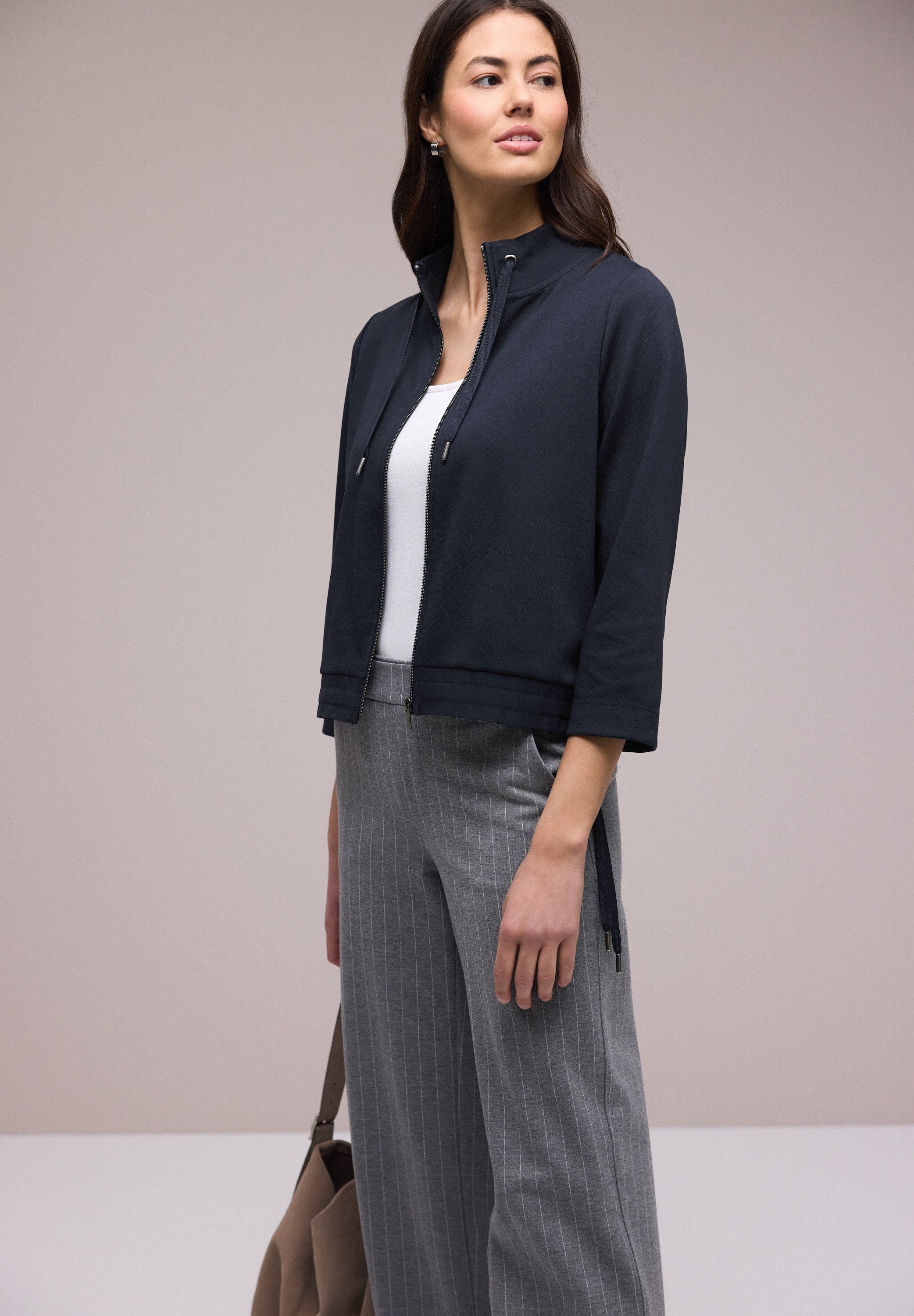 STREET ONE Sweatjacke 3/4-Arm mit Stehkragen und Kordelzügen