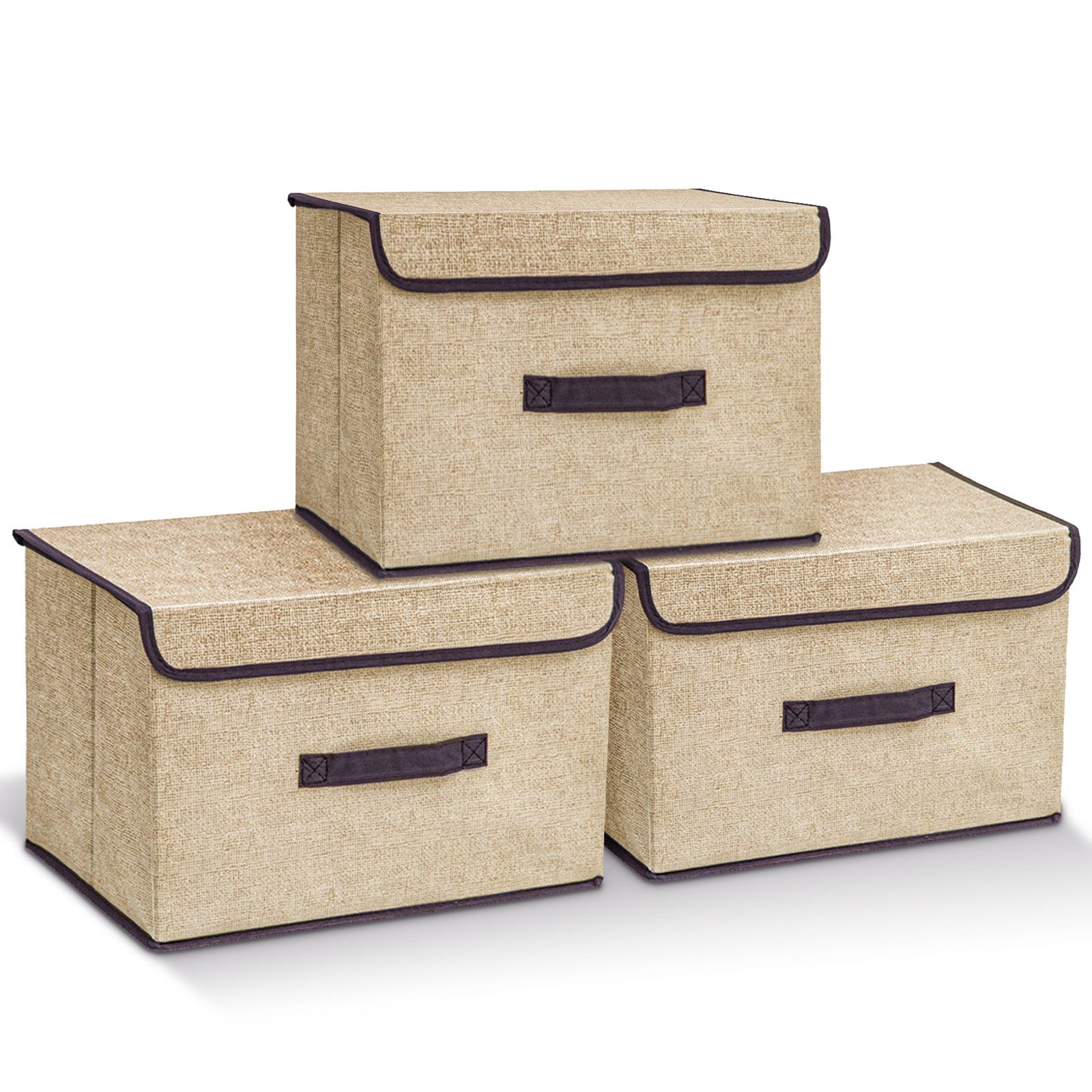 CALIYO Aufbewahrungsbox 3-Tlg Faltbare Aufbewahrungsbox mit Deckel, Stoff, Kisten Aufbewahrung (3 St), 36x24x23 cm Stoffbox, Organizer für Spielzeug Aufbewahrungskörb