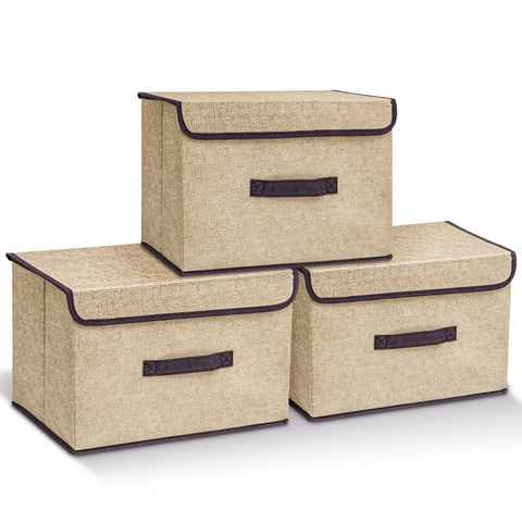CALIYO Aufbewahrungsbox Faltbare Aufbewahrungsbox mit Deckel, Stoff, Waschbare, Kisten (3 St), Aufbewahrung mit Deckel, 3-Tlg