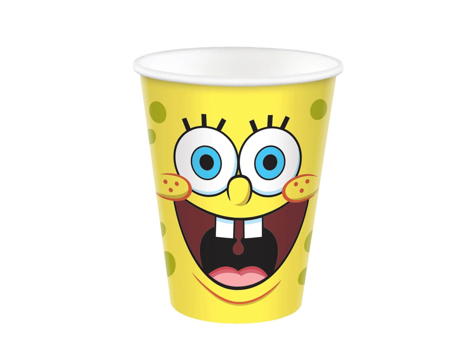Festivalartikel Einwegbecher SpongeBob Set 8 Einwegbecher Pappbecher 250 ml SpongeBob Schwammkopf
