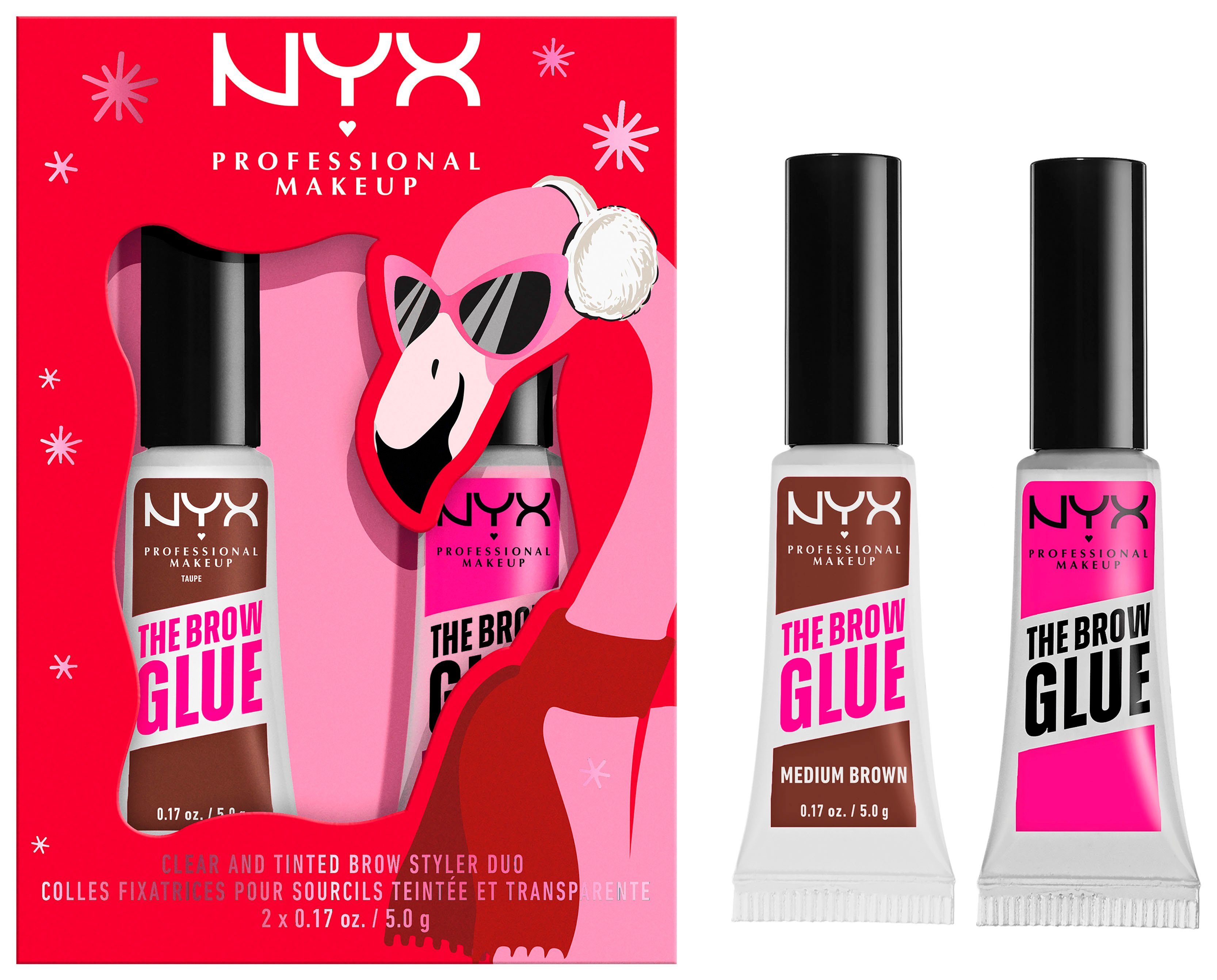 NYX Kosmetik-Set NYX Professional Makeup Brow Glue Stick Duo, Textur Gel,  Finish deckend, Einfacher Auftrag, leichtes Tragegefühl und kein Kleben