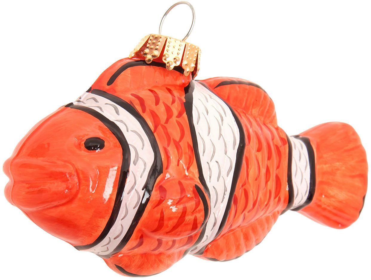 Krebs Glas Lauscha Weihnachtsbaumkugel Baumschmuck Clownfisch orange 8cm, Dekoriert mit Liebe zum Detail