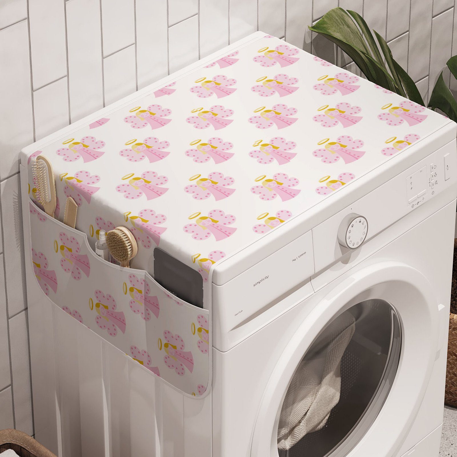 und Waschmaschine Trockner, für Anti-Rutsch-Stoffabdeckung mit Halo Engel Mädchen Abakuhaus Badorganizer Fairy