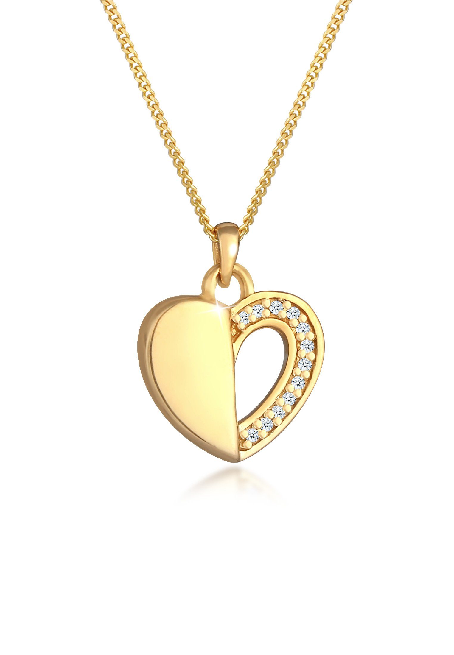 Elli DIAMONDS Kette mit Anhänger Herz Ewigkeit Diamant (0.06 ct) 925 Silber, Diamant Gold