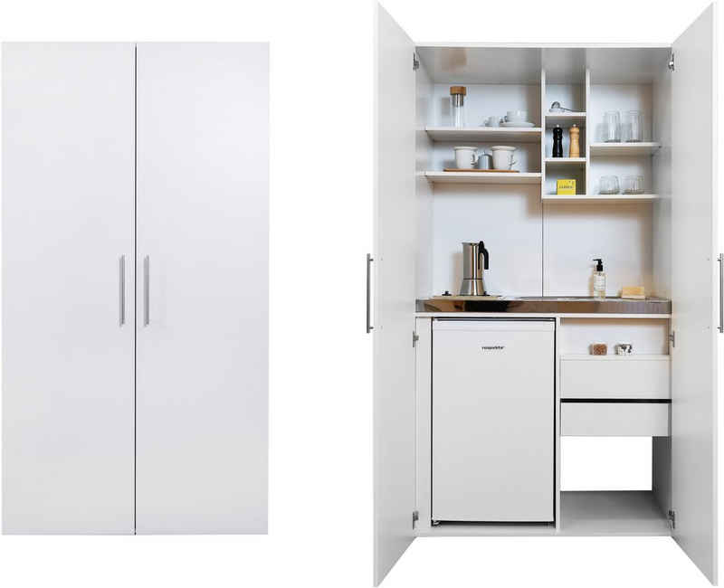 RESPEKTA Miniküche mit Glaskeramik-Kochfeld und Kühlschrank
