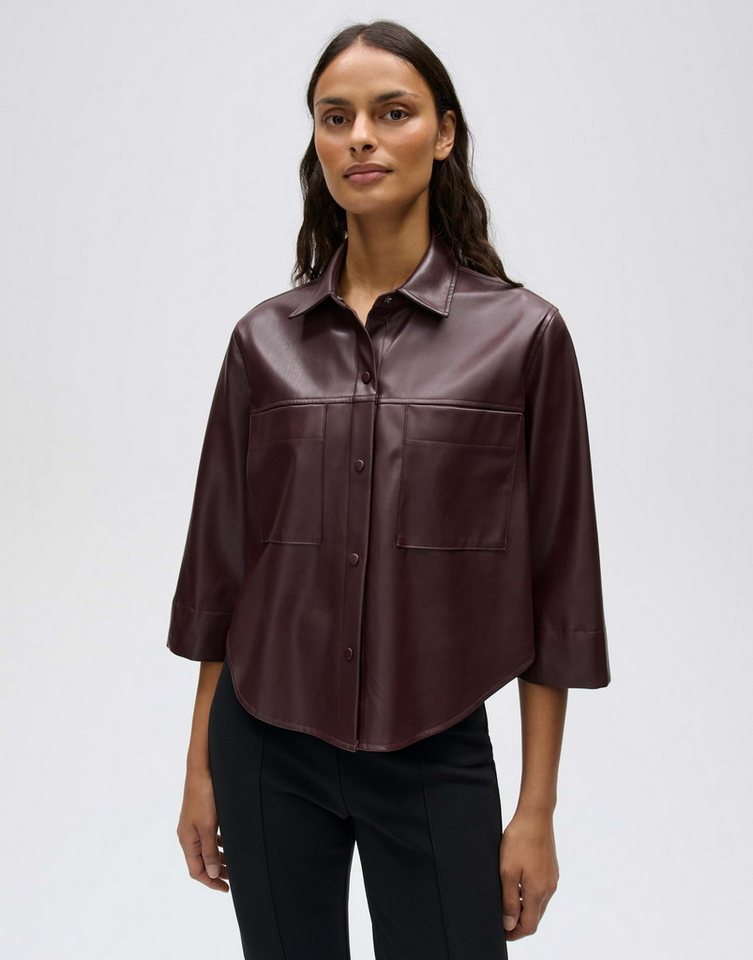 OPUS Hemdbluse Feleda aus glatter Lederoptik Weite Silhouette mit abgerundetem Saum und Rückenfalte