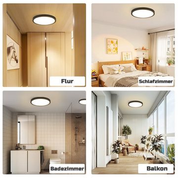 ZMH LED Deckenleuchte Flach - Schlafzimmerlampe Schwarz Ø22cm Badlampe Rund 15W, LED fest integriert, Warmweiß, Warmweiß Küchenlampe IP44 für Bad Küche