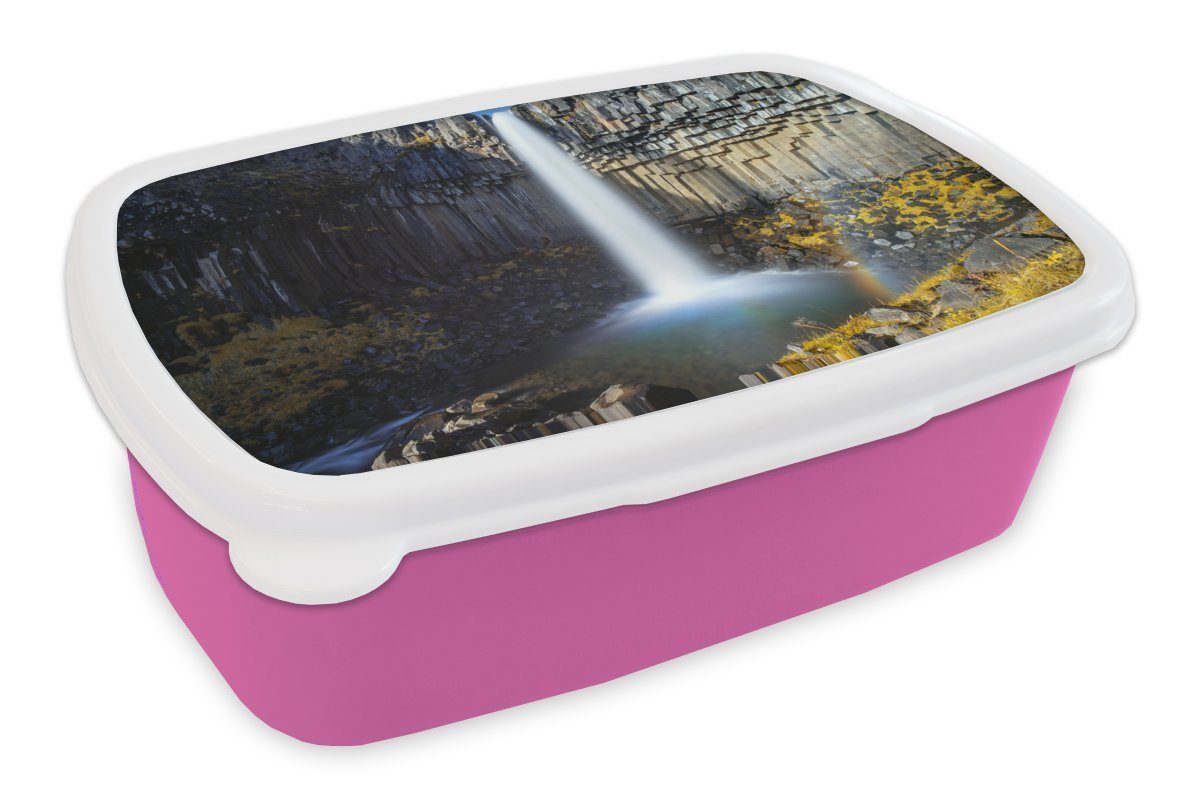 - Island Kunststoff rosa Lunchbox Brotbox für Natur, Snackbox, Mädchen, (2-tlg), Wasserfall MuchoWow Kunststoff, - Erwachsene, Brotdose Kinder,