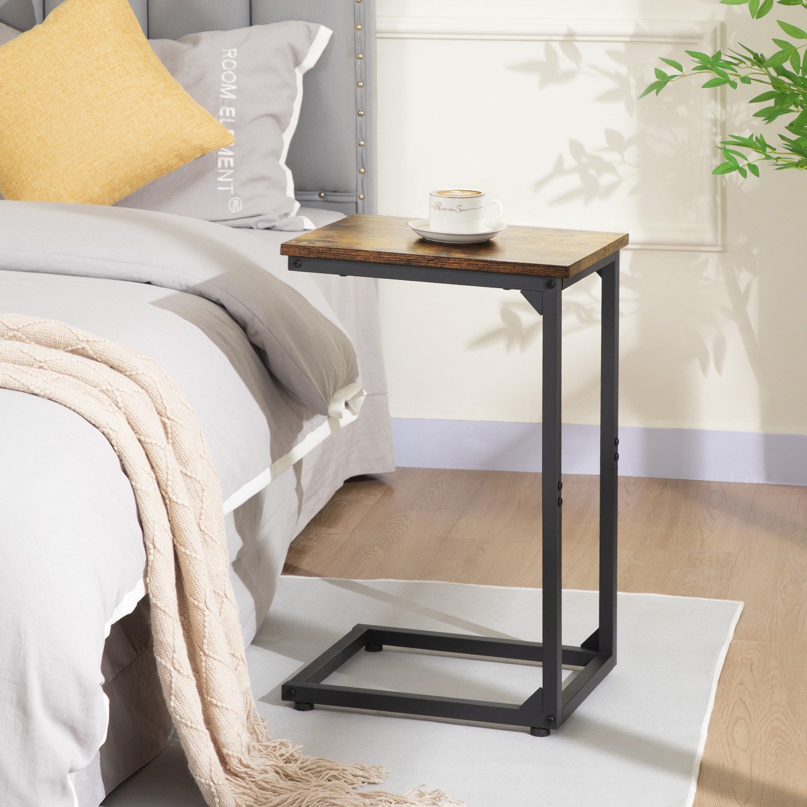 AMHANCIBLE Beistelltisch Laptop-Tisch & Couchtisch 2er Set, für Wohnzimmer & Schlafzimmer (2-St), C-förmig, zum Unterschieben unter Sofa/Bett, mit Metallgestell