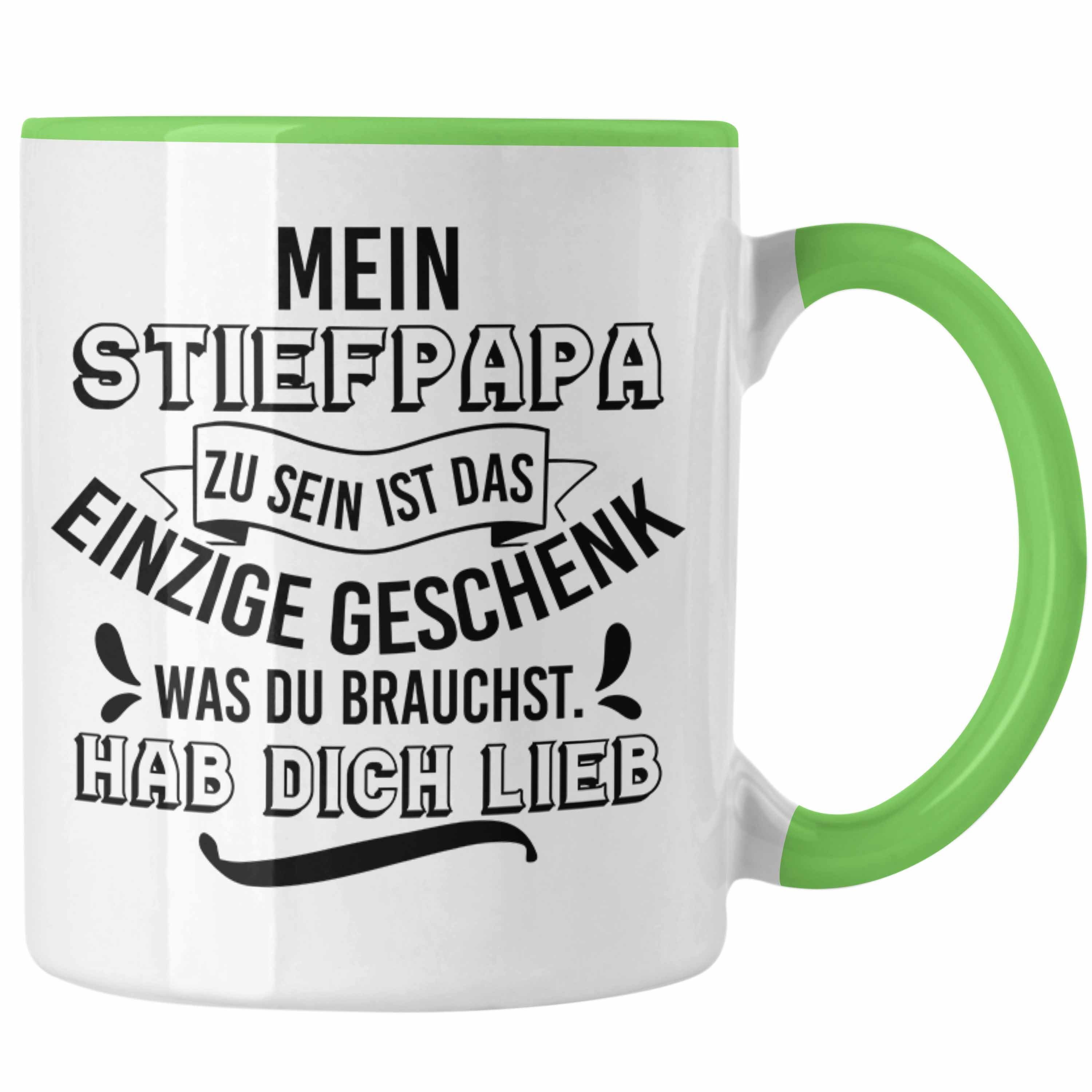 Trendation Tasse Trendation - Geburtstag Grün Geschenk Stiefpapa Tasse Lustige Stiefvater Geburtstagsgeschenk Sprüche Spruch Geschenk