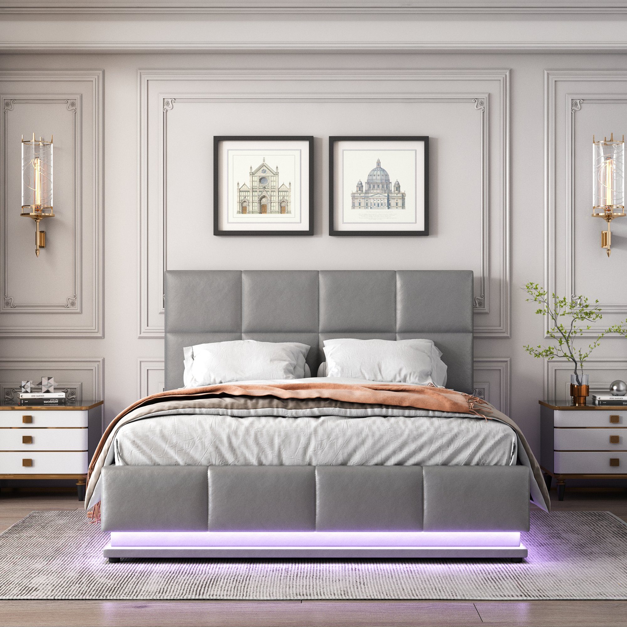 Flieks Polsterbett, LED hydraulisches Doppelbett Kunstleder günstig online kaufen