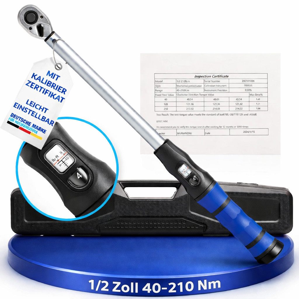 NTG Nutzfahrzeug Technik GmbH Drehmomentschlüssel 1/2" Zoll 40-210 Nm mit Ergogriff inkl. Aufbewahrungskoffer