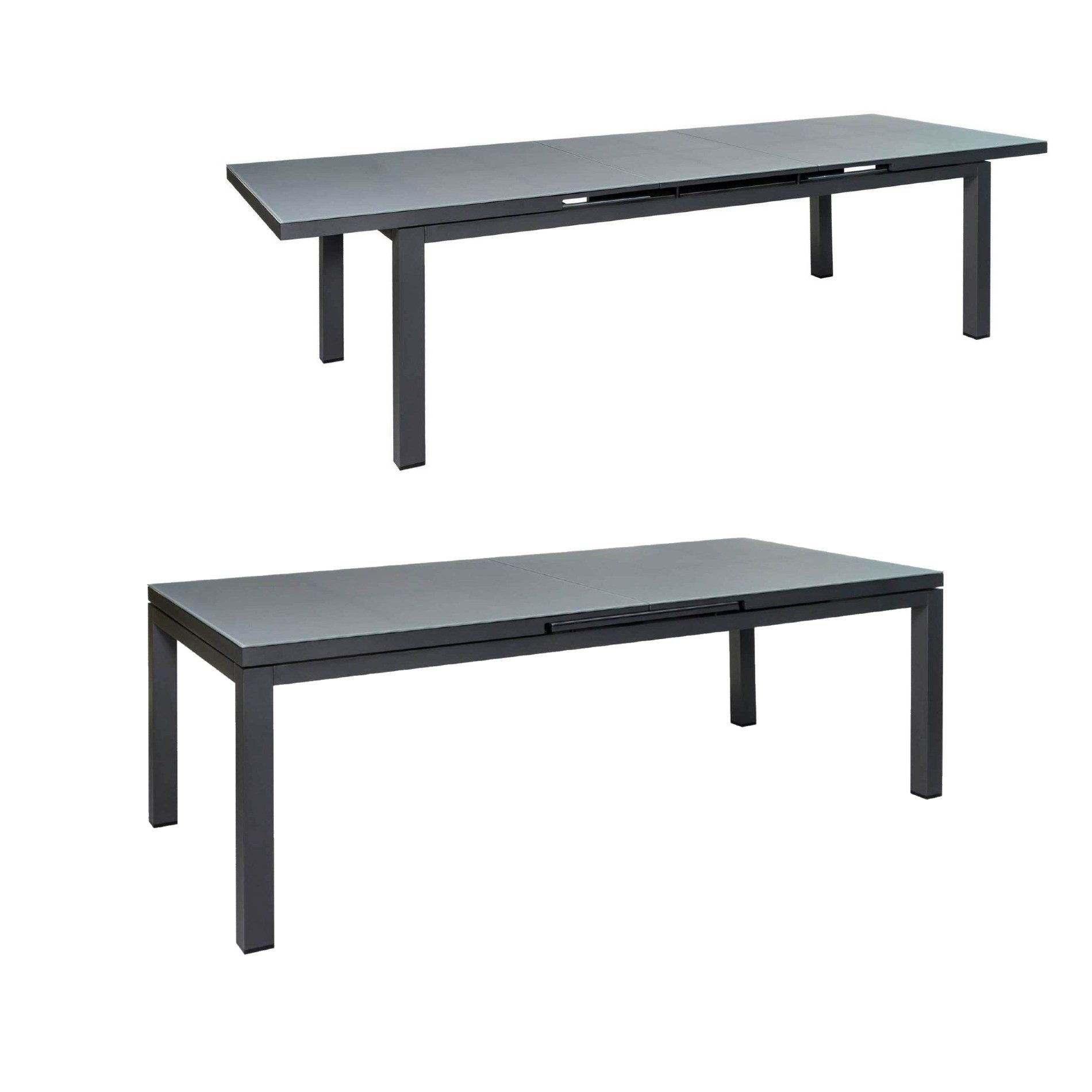 Jati & Kebon Gartentisch Gabon, Ausziehtisch, Outdoor-Tisch (Größe: 220/280 x 100 cm), ausziehbar auf 280 cm, Tischplatte Sicherheitsglas, Aluminium