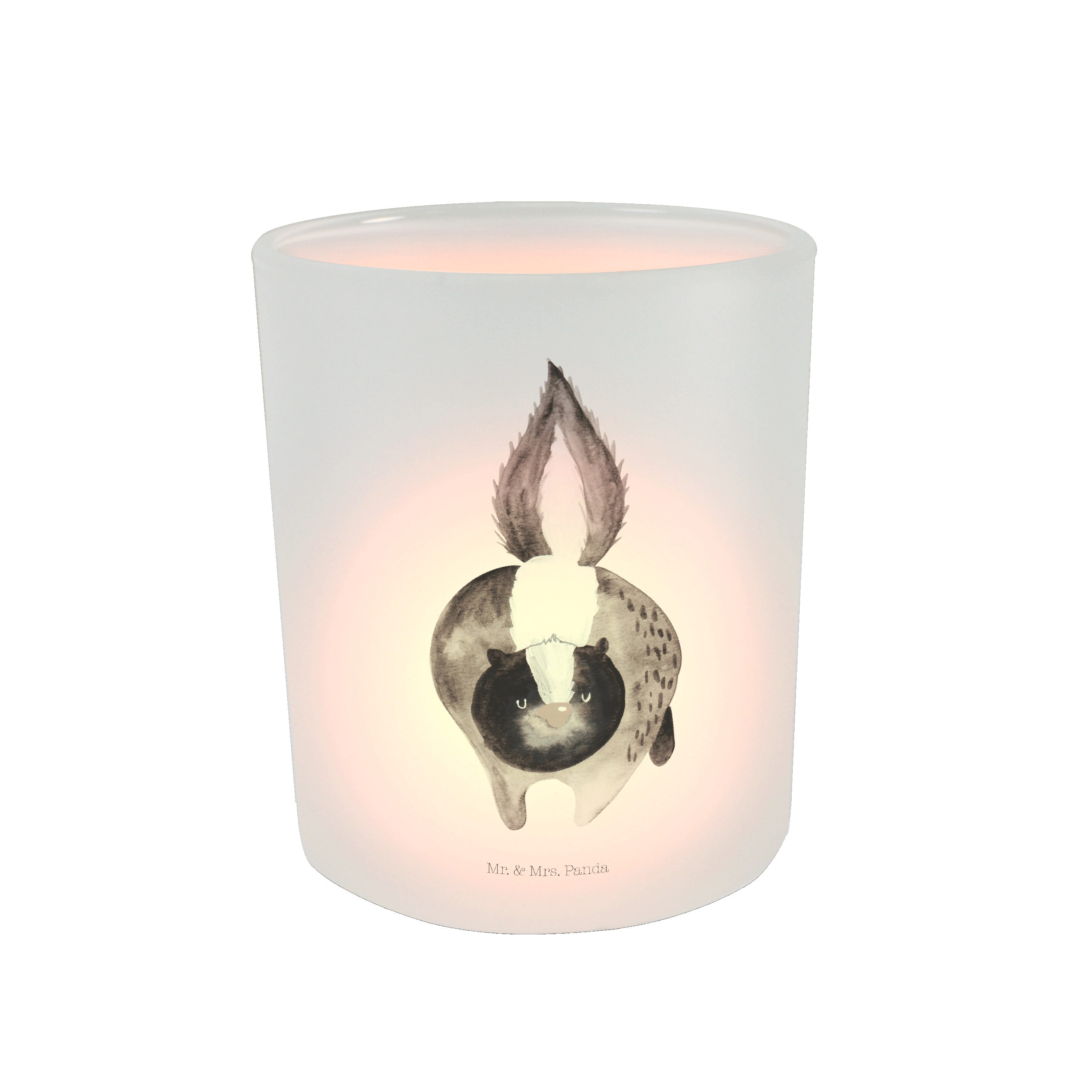 Kerze Mrs. Stinktier - Panda & Transparent Windlicht Mr. Windlicht - Raubtier, Geschenk, (1 Angriff St)