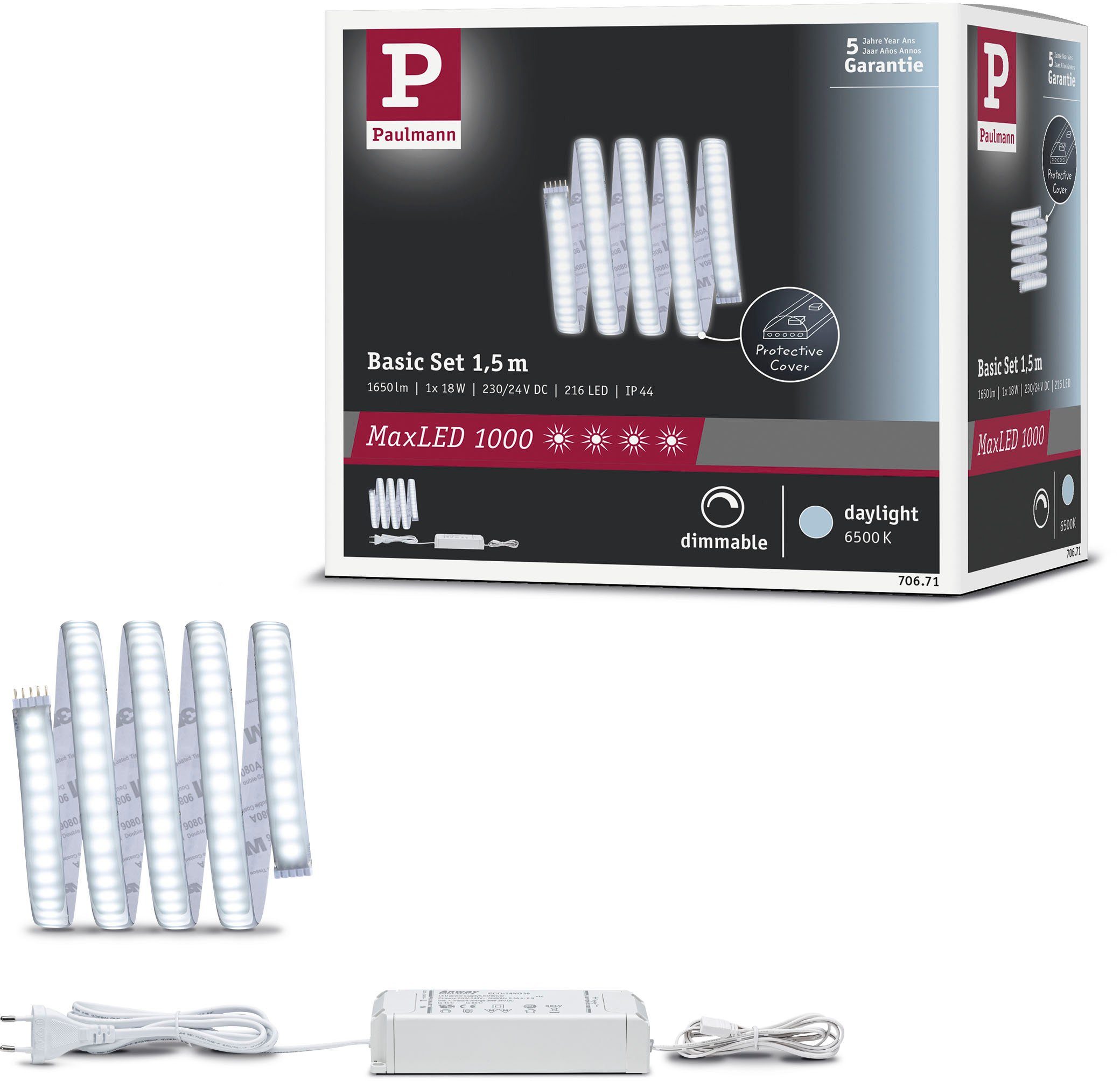 Paulmann LED-Streifen MaxLED 1000 Basisset 1,5m Tageslichtweiß IP44 17W 1650lm beschichtet, 1-flammig