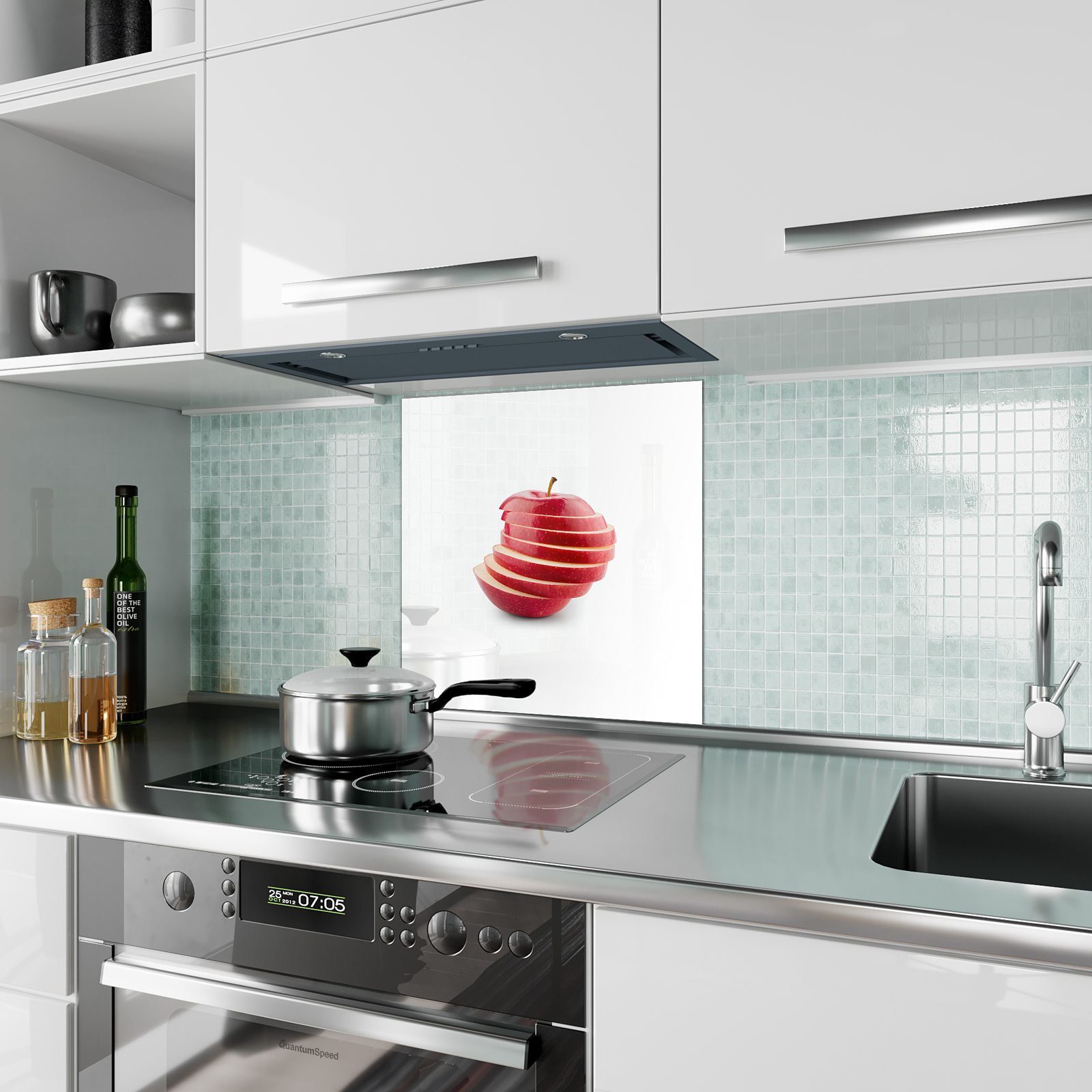 Primedeco gestapelt Motiv Spritzschutz mit Apfelschnitze Küchenrückwand Glas Küchenrückwand