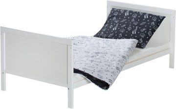 Schardt Babybett Lenny, Origami Black, umbaubar zum Juniorbett, mit Bettwäsche, Nestchen, Himmel