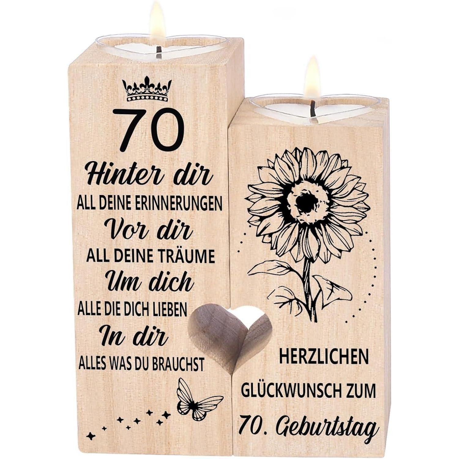 Sanmu Teelichthalter Kerzenständer 70 Geburtstag Frau Mann Geschenk Teelichthalter Holz