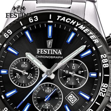 Festina Quarzuhr Festina Herrenuhr Timeless Chronograph, Herren Armbanduhr rund, Edelstahlarmband silber, Elegant