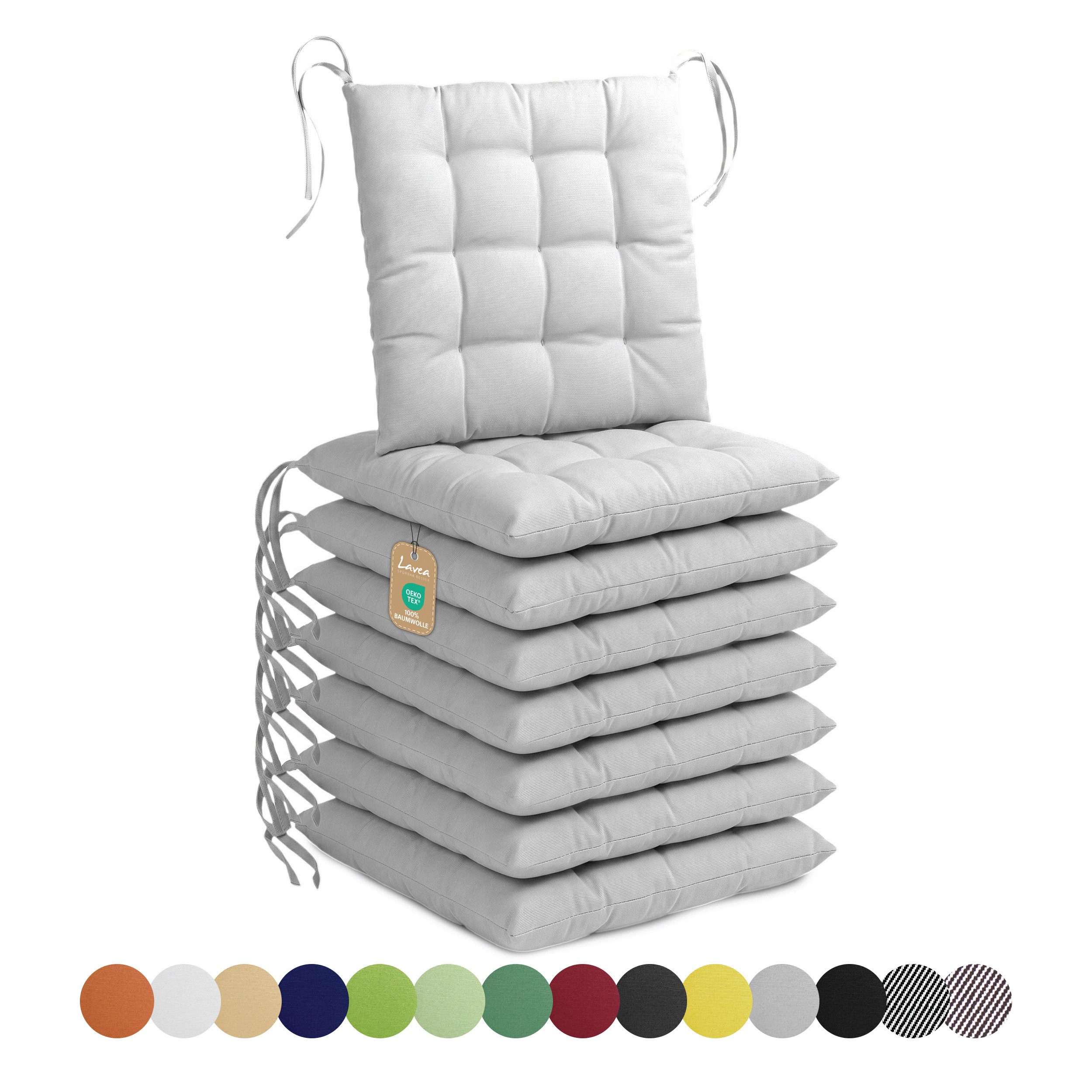 Lavea Stuhlkissen Lavea® Sitzkissen & Stuhlkissen 40x40 cm – 4er/8er Set, 40x40x3 cm, mit Stoffbändern, Indoor & Outdoor, für Garten & Balkon