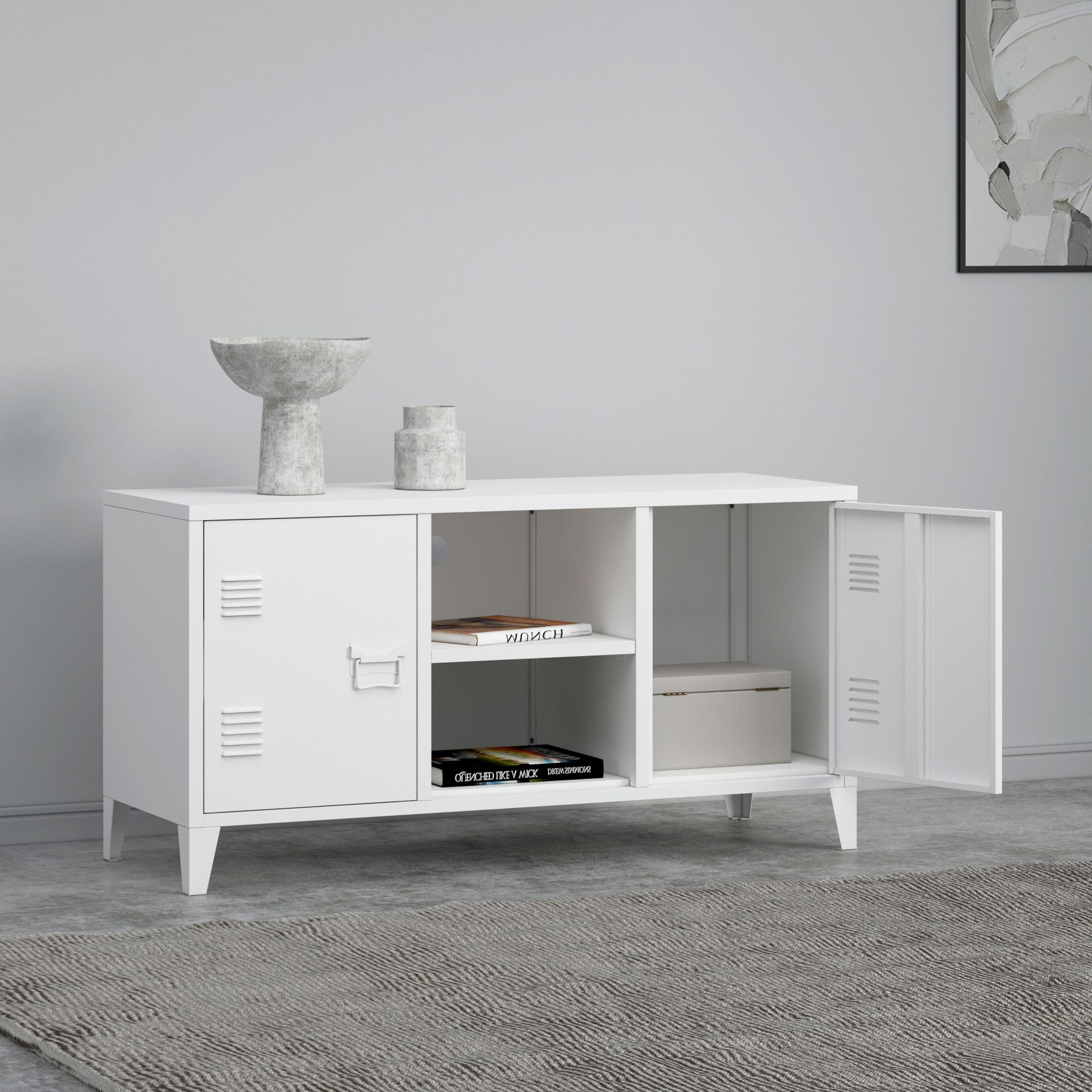 en.casa Sideboard, »Kotka« mit 2 Türen Metall 113 x 40 x 58 cm Weiß