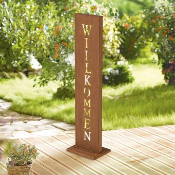 Hoberg Dekoobjekt Gartenschild mit Willkommen-Schriftzug in Rost-Optik