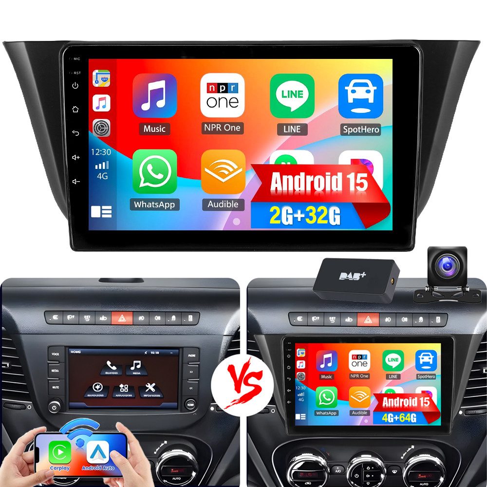 ESSGOO DAB+ Für Iveco Daily 2014-21 Autoradio Android15 CarPlay GPS Navi WIFI Autoradio (RDS, 4+64GB(optional), FM, AM, DAB+ (optional), Carplay Android Auto Bluetooth EQ USB GPS Navi WIFI Touchscreen)