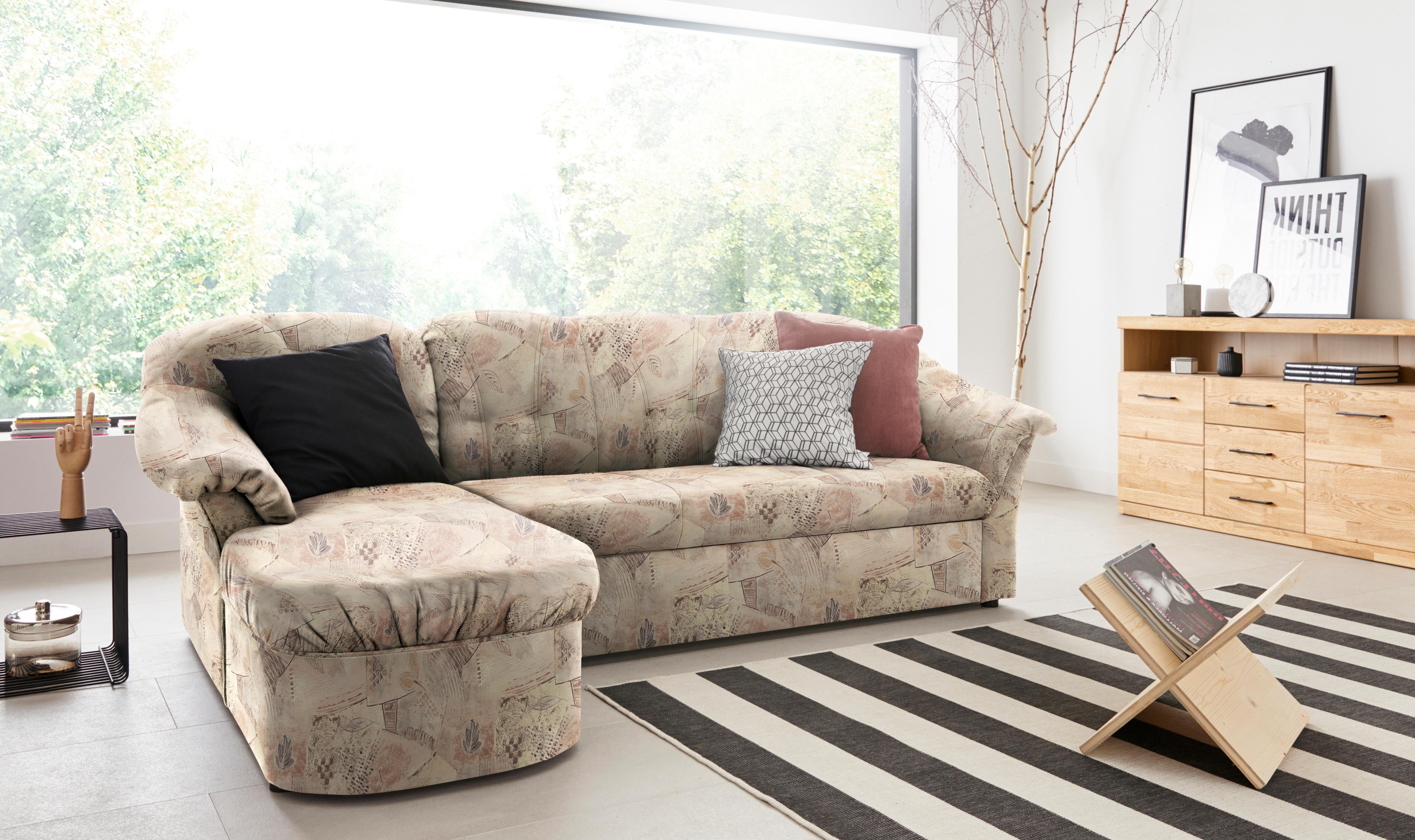 DOMO collection Ecksofa Pegnitz, elegante Rückensteppung, kompakte Stellmaße 238/141cm, L-Form, wahlweise mit Bettfunktion