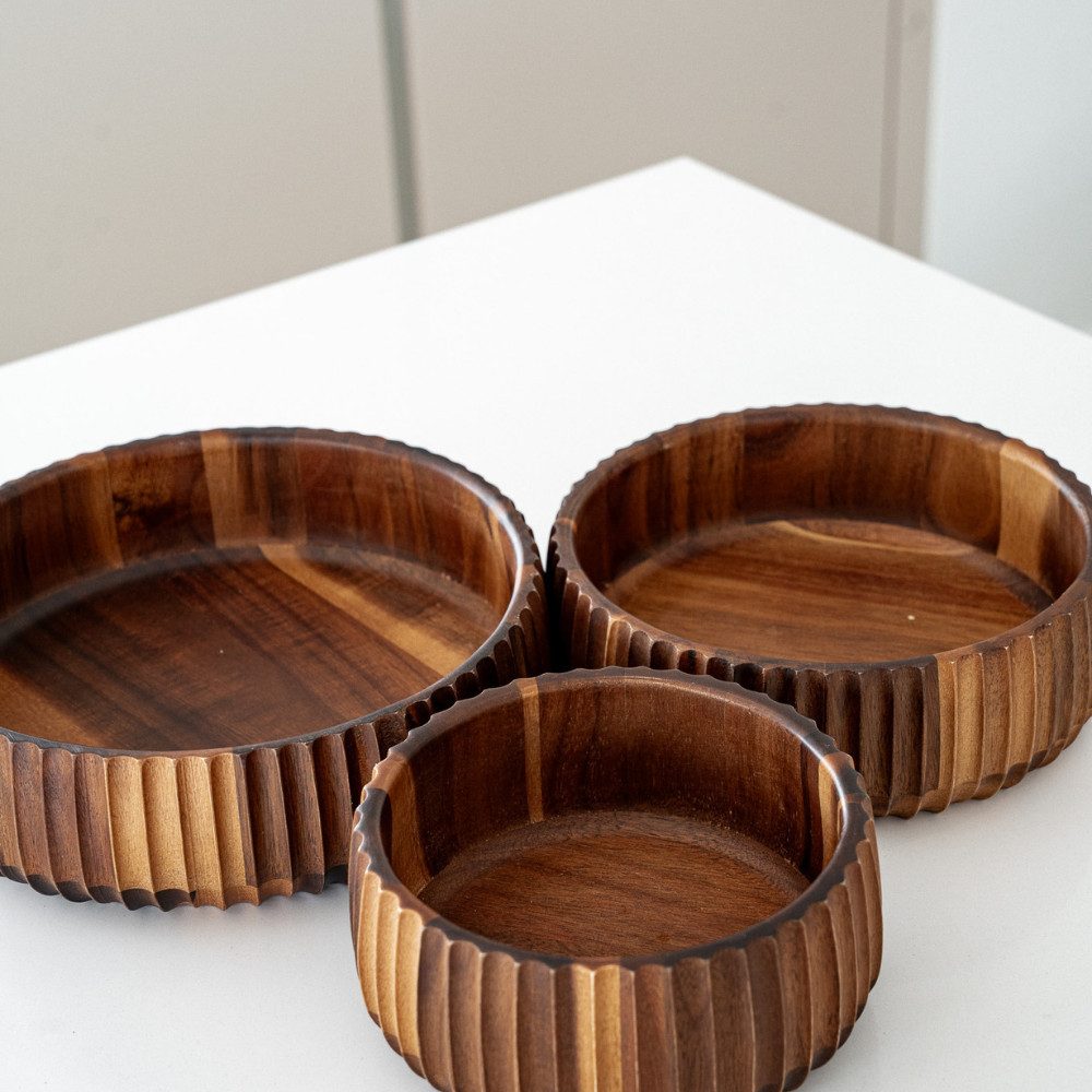 Zoha Servierschale Stripe Schüssel - Handgefertigte Akazienholz Schale für Dips, Snacks, (3-tlg), Handgefertigtes Akazienholz