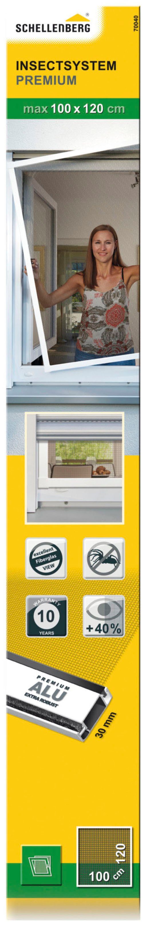 mit Rahmen SCHELLENBERG Premium, weiß, Insektenschutz-Fensterrahmen Fliegengitter x Aluminium, 70040 aus cm, Fenster 120 100