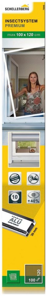 SCHELLENBERG Insektenschutz-Fensterrahmen Fliegengitter Fenster Premium,  mit Rahmen aus Aluminium, 100 x 120 cm, weiß, 70040