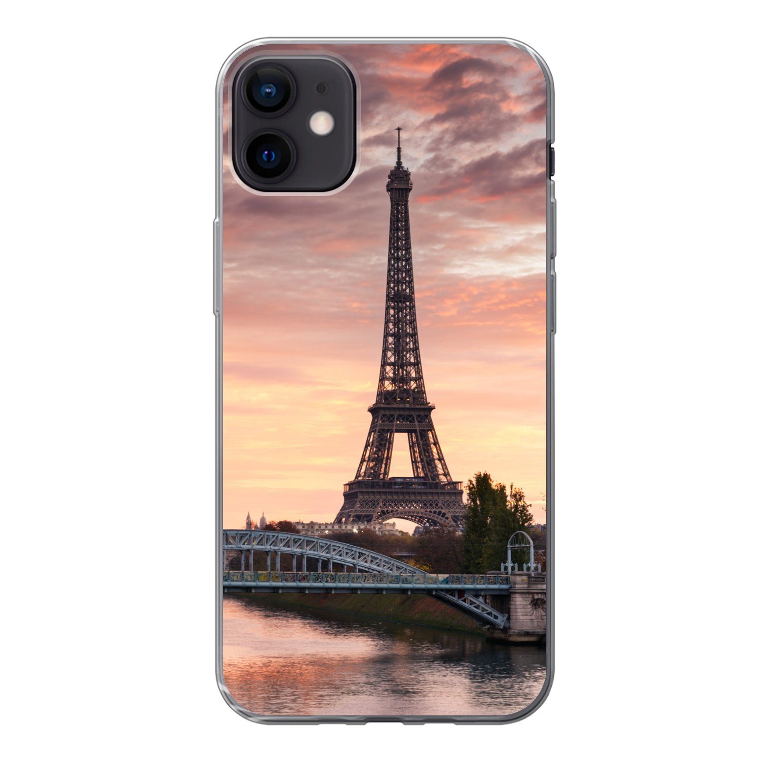MuchoWow Handyhülle für Apple iPhone 12 Mini Paris - Eiffelturm - Brücke, Smartphone-Bumper, Print, Handy Schutzhülle Dünn