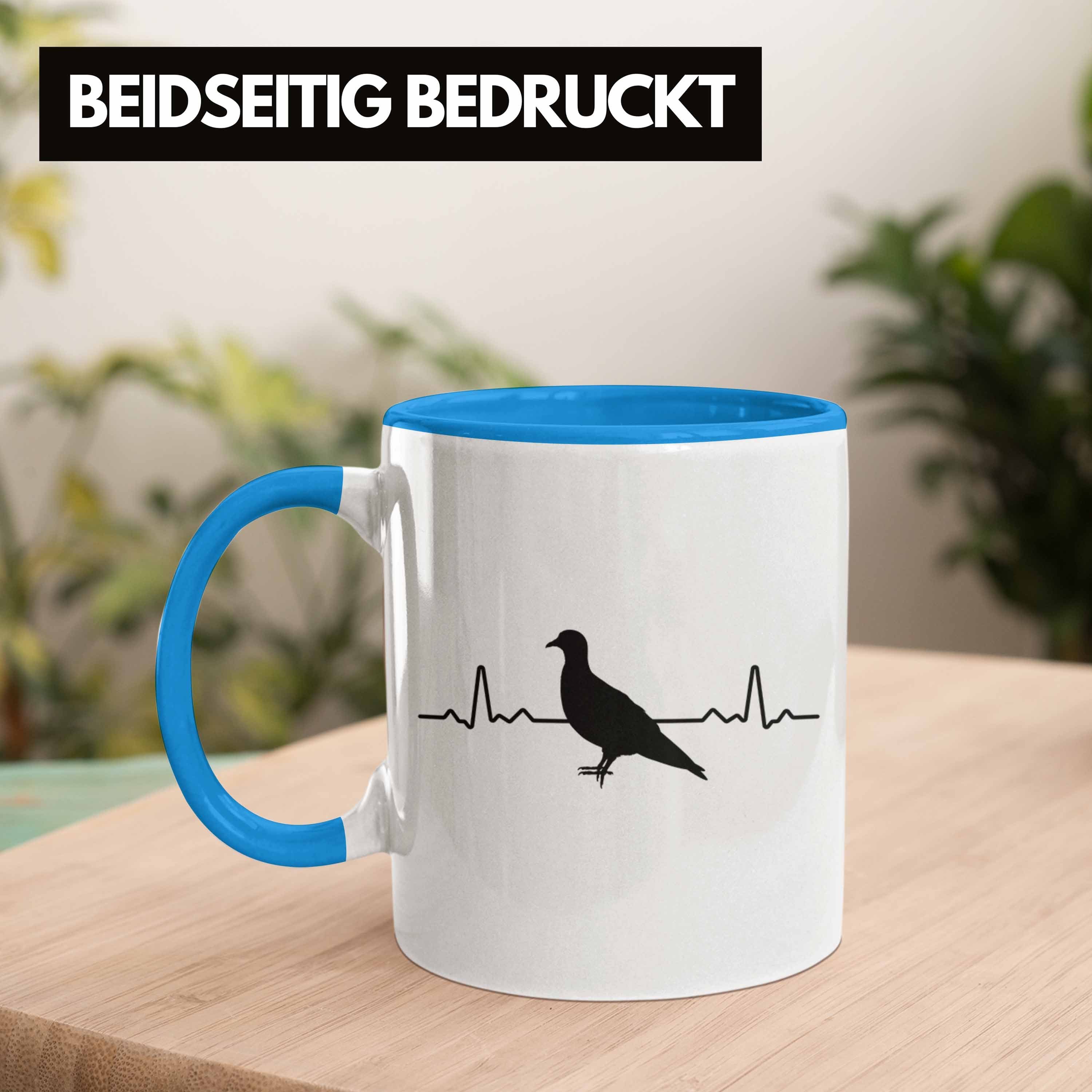 Trendation Tauben - Blau Tasse Trendation Becher Spruch Taubenzüchter Taubenliebhaber Tasse Geschenk Taubenflüsterer Zubehör Lustiger Herzschlag Zaubenzucht