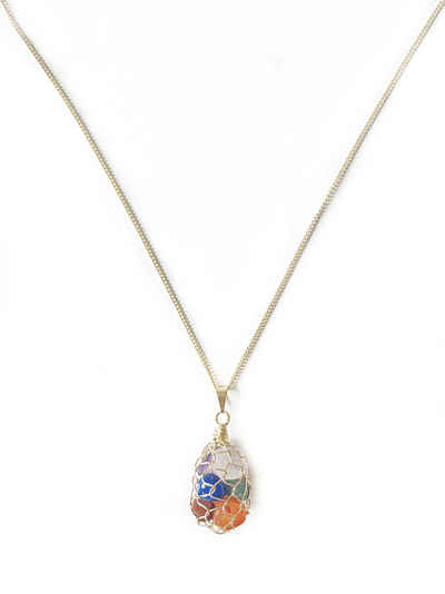 Crystal and Sage Jewelry Kette mit Einhänger Chakra Edelsteinkette Reiki vergoldet, für Reiki, Yoga, Chakra Balance, Kundalini