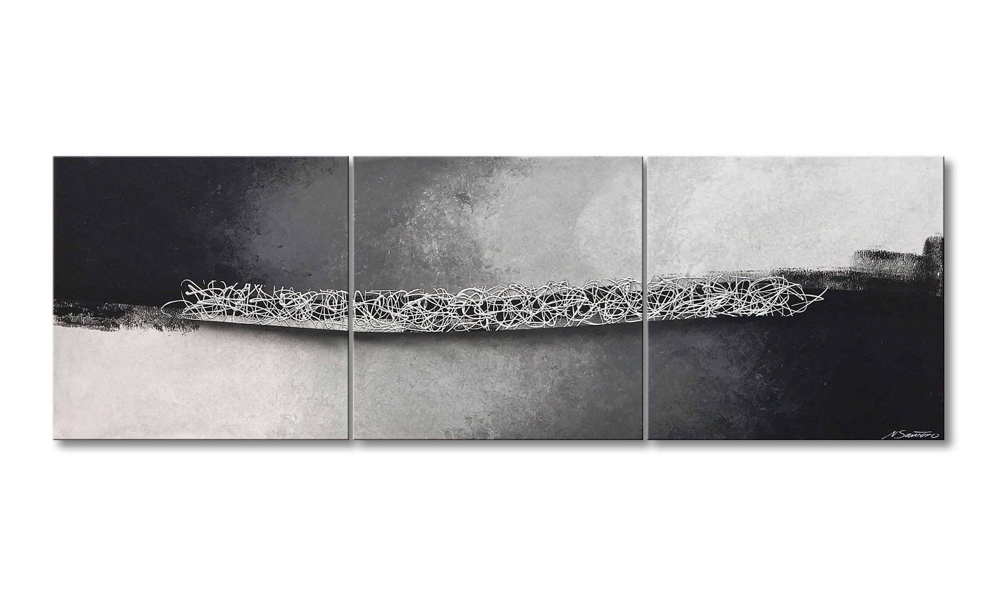 WandbilderXXL XXL-Wandbild Silver Curls 210 x 70 cm, Abstraktes Gemälde, handgemaltes Unikat