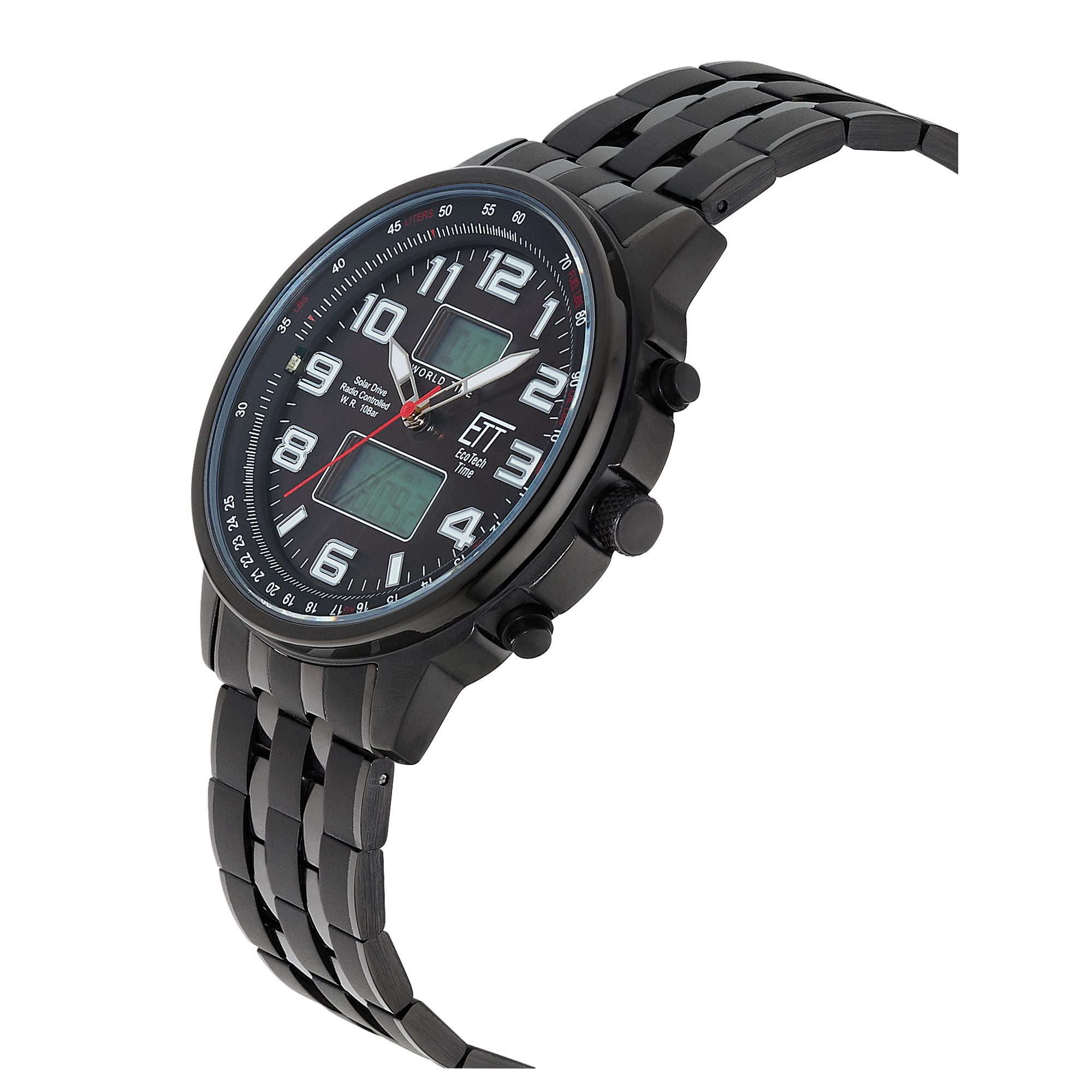 ETT Funkchronograph Hunter EGS-11736-22M, Armbanduhr, Solar, Herrenuhr, Edelstahlarmband, analog, digital