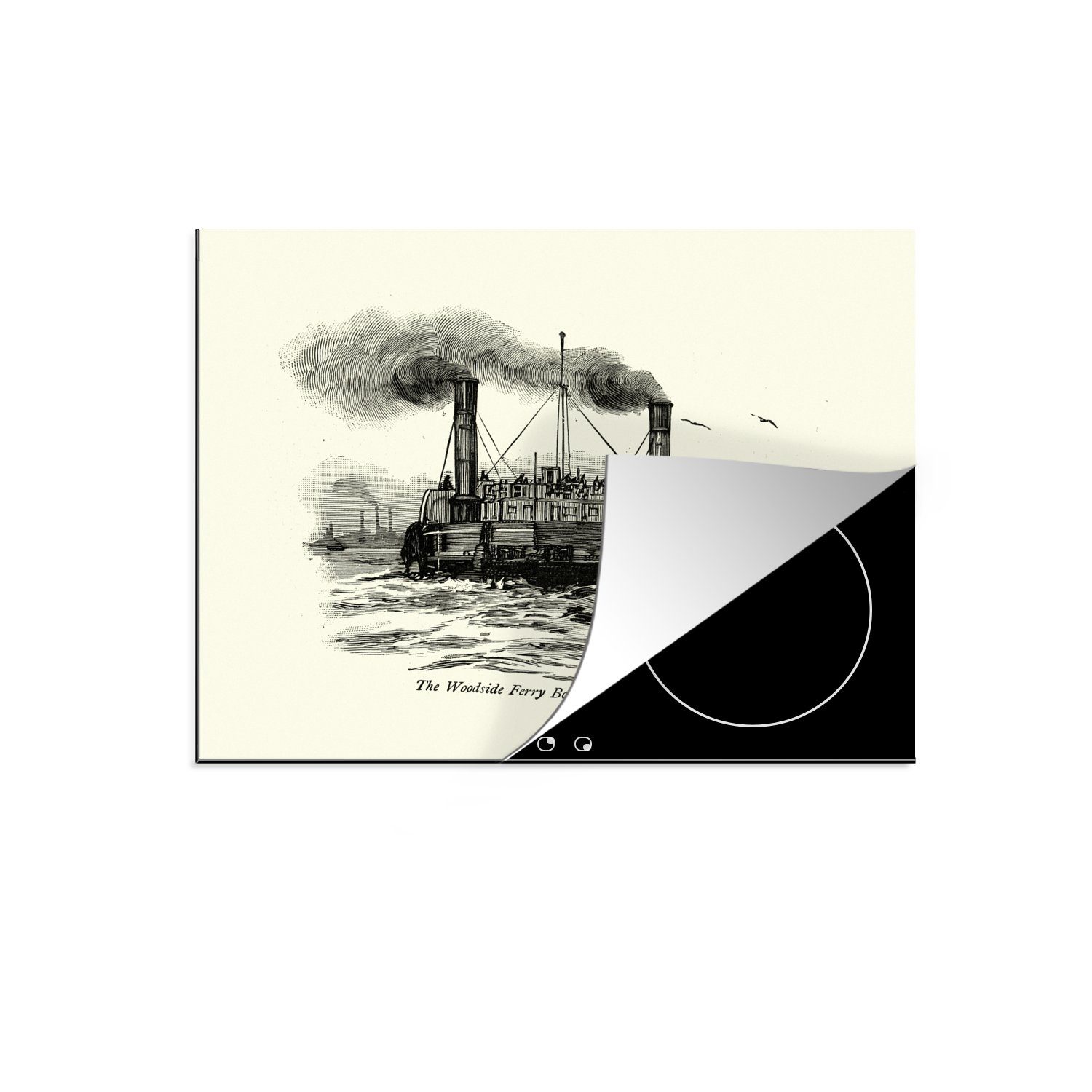 MuchoWow Herdblende-/Abdeckplatte Die Woodside-Fähre über den Mersey illustriert, Vinyl, (1 tlg), 60x52 cm, Mobile Arbeitsfläche nutzbar, Ceranfeldabdeckung