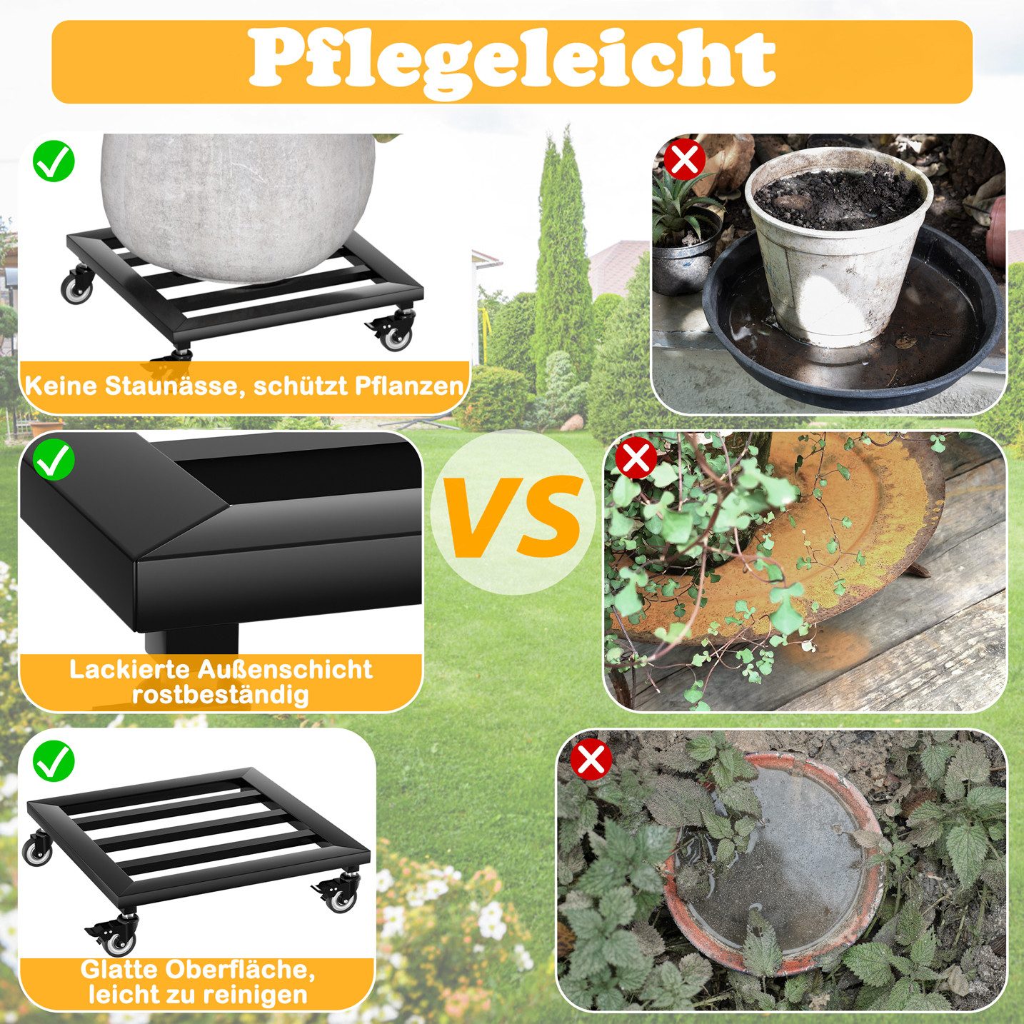 FIVMEN Pflanzenroller Rollbrett Pflanzen Metall Blumenroller Pflanze Caddy mit Rädern, Pflanzkübel für Pflanzen Innenbereich Außenbereich Haus und Garten – Bild 5 von 5