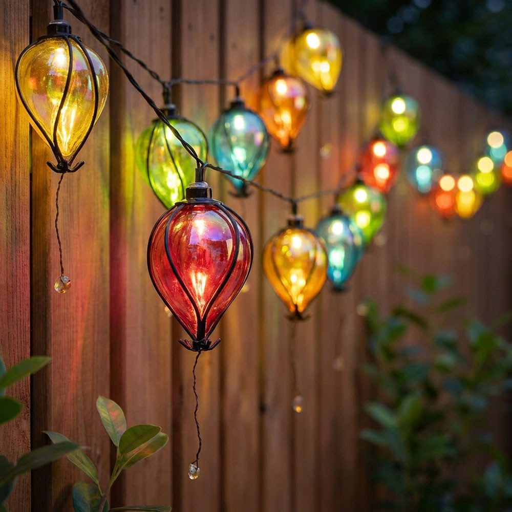 Haushalt International LED Solarleuchte, LED-Leuchtmittel fest verbaut, Farbig, Warmweiß, 2x Solarleuchte LED Lichterkette Ballon bunt Außenleuchte L 390 cm